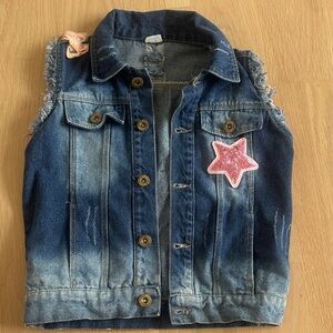 Girls' Denim Vest with Pink Star Patch
